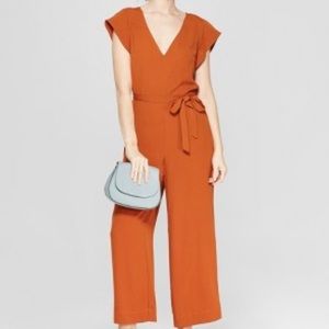 Short Sleeved V-Neck Jumpsuit in Rust from Target
